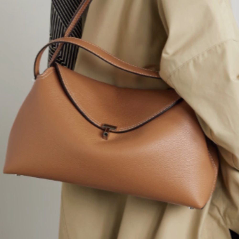 Toteme T-Lock Textured Leather Shoulder Bag